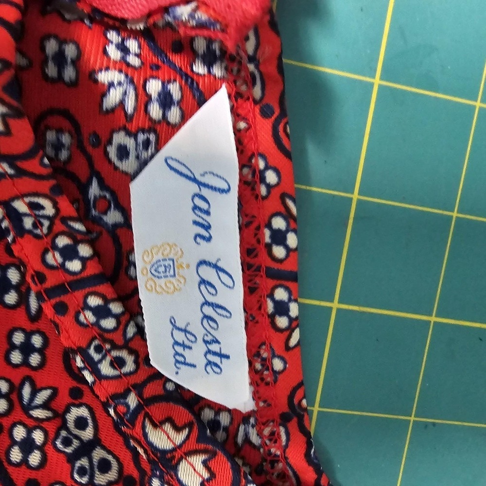 Vintage DEADSTOCK 1970s Blouse Scarf Set Red Blue Pattern Jean Celeste Ltd. - Picture 9 of 12